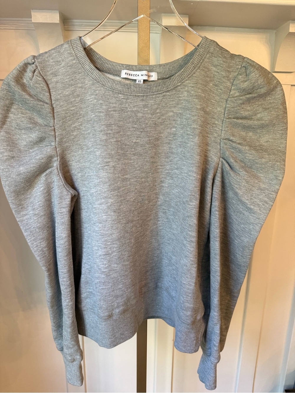 Rebecca Minkoff Women's Gray Crewneck Puff Shoulder Sweatshirt